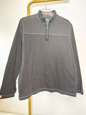 GH Bass Mens XL Zip Up Mock Neck Sweater Quilted Yoke Dark Gray Pullover